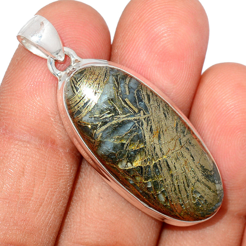 1.7" Feather Pyrite Pendants - FPTP194