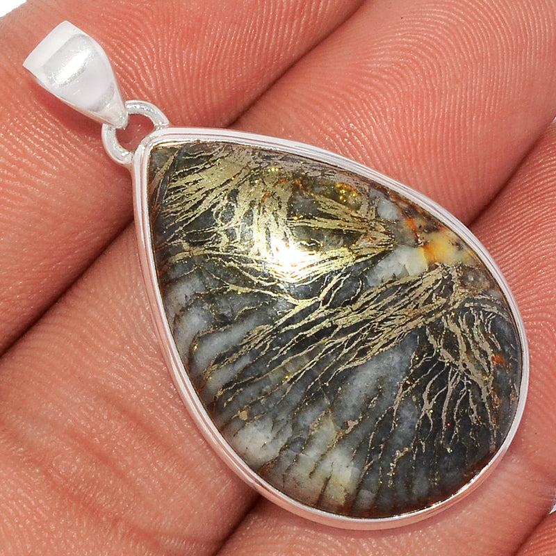 1.7" Feather Pyrite Pendants - FPTP36