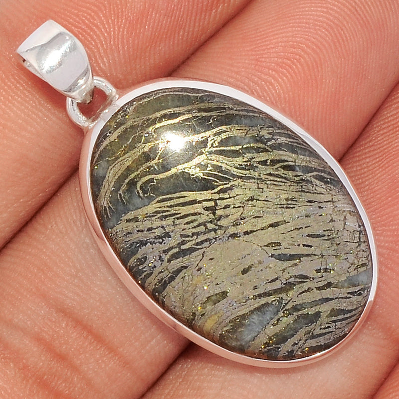 1.6" Feather Pyrite Pendants - FPTP81