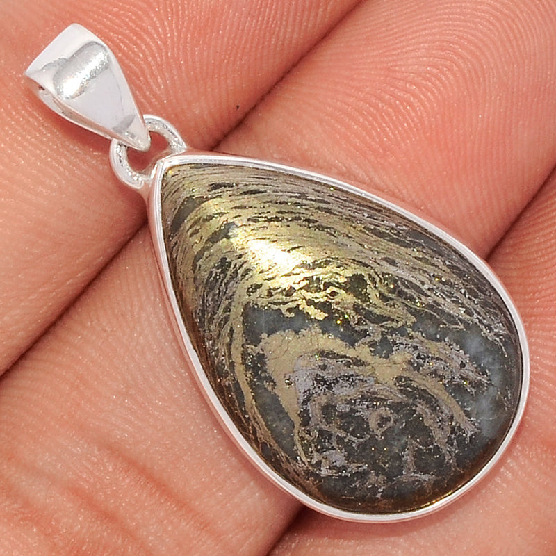 1.5" Feather Pyrite Pendants - FPTP82