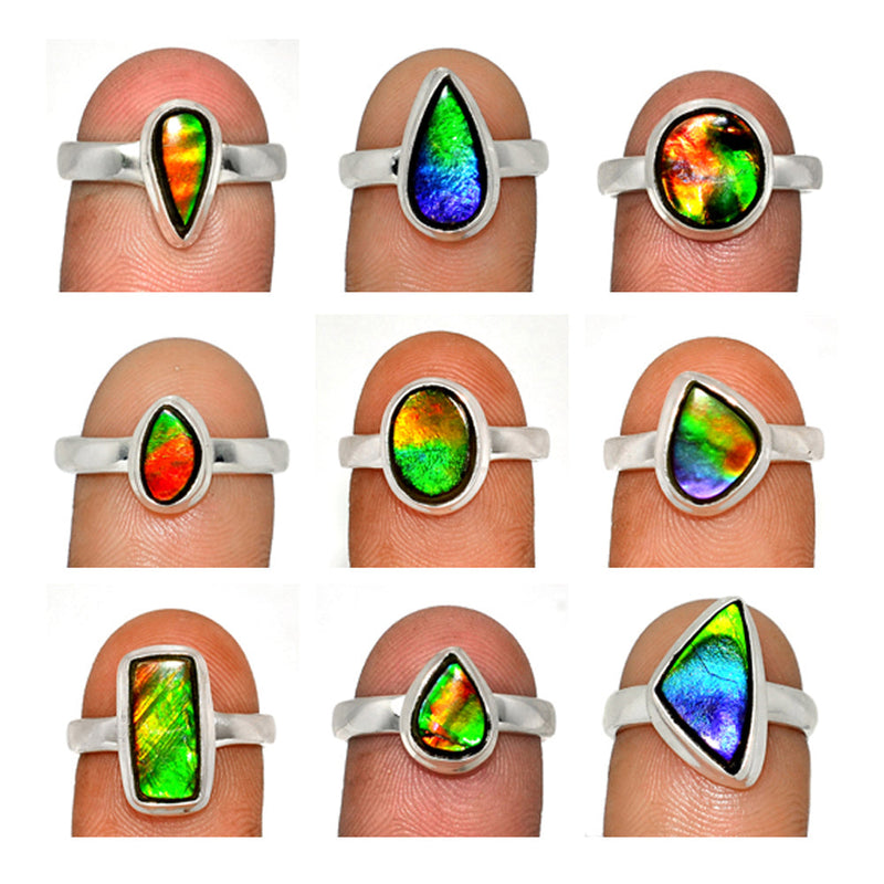 10 Pieces Mix Lot - Ammolite Ring - GAMLR1