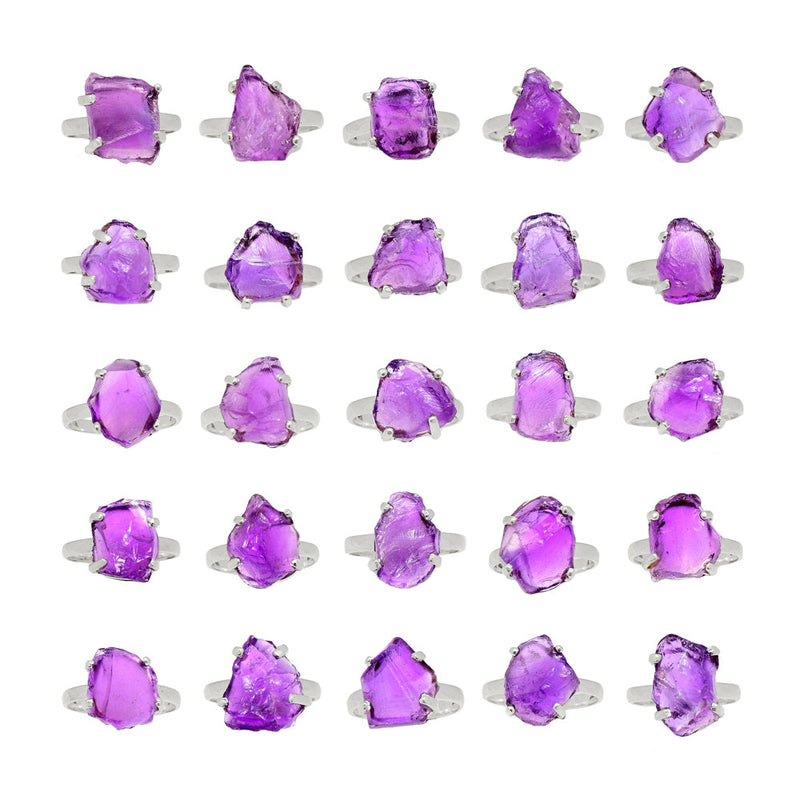 250 Grams Mix Lot - Claw Setting - Amethyst Rough Ring - GAMRR4
