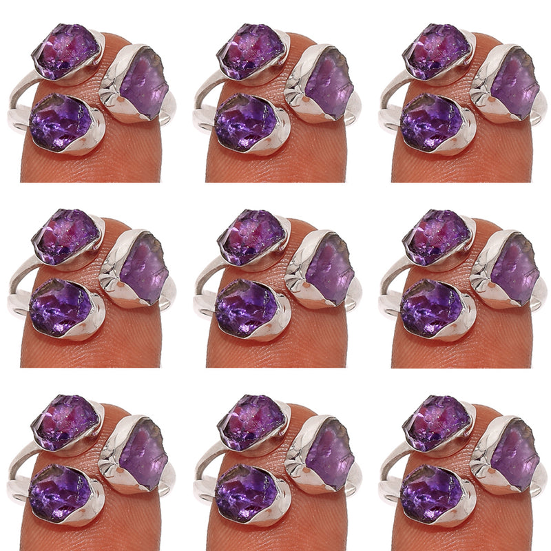 10 Pieces Mix Lot - Amethyst Rough Ring - GAMRR9