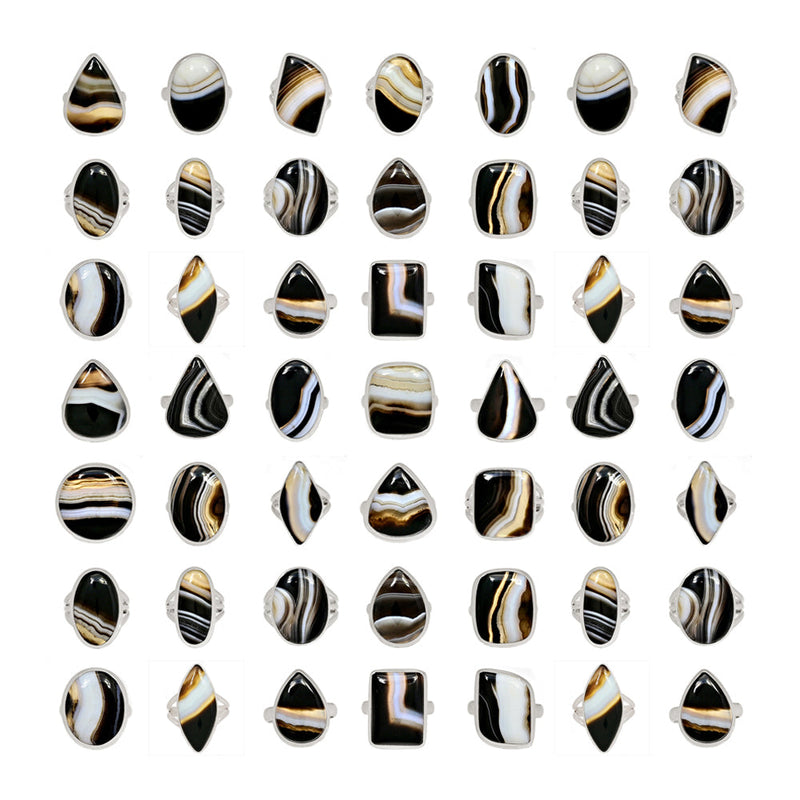 500 Grams Mix Lot - Black Banded Agate Ring - GBBAR2