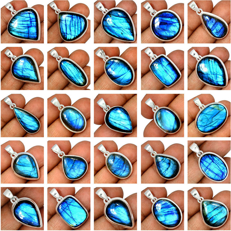 250 Grams Mix Lot - Blue Fire Labradorite Pendants - GBFLP1