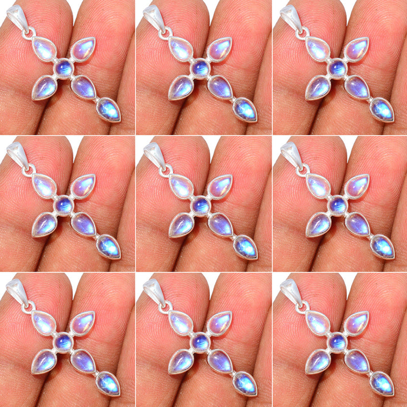 10 Pieces Mix Lot Plain Setting - Cross - Rainbow Moonstone Pendants - GBFMP7
