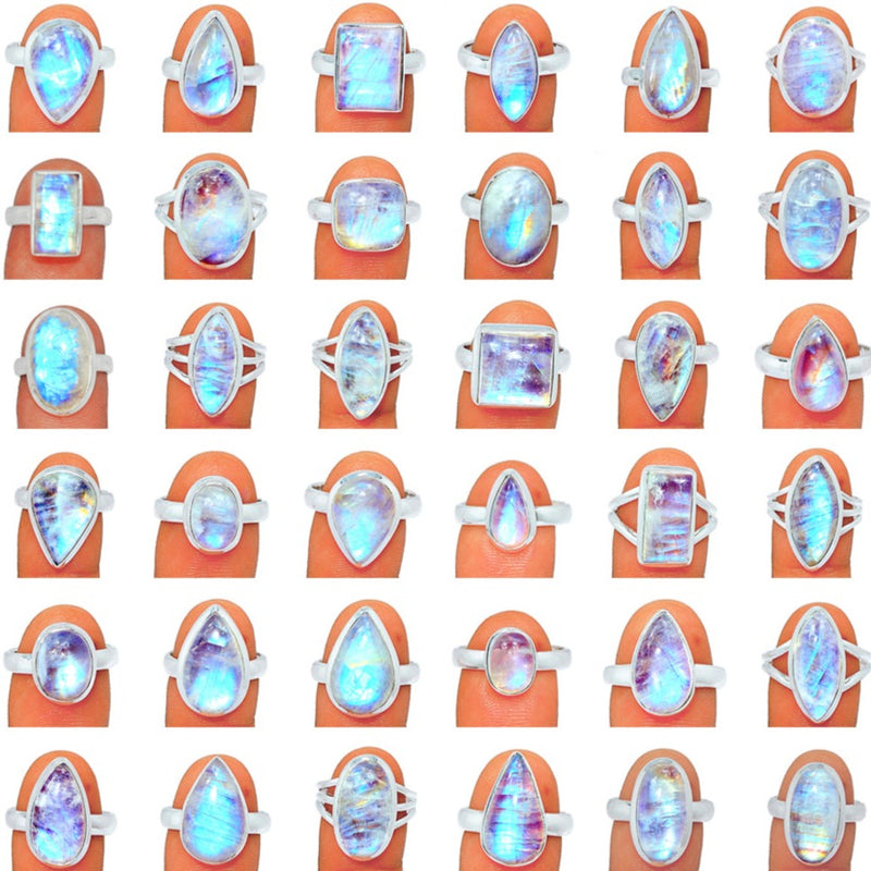 250 Grams Mix Lot - Blue Fire Rainbow Moonstone Ring - GBFMR1