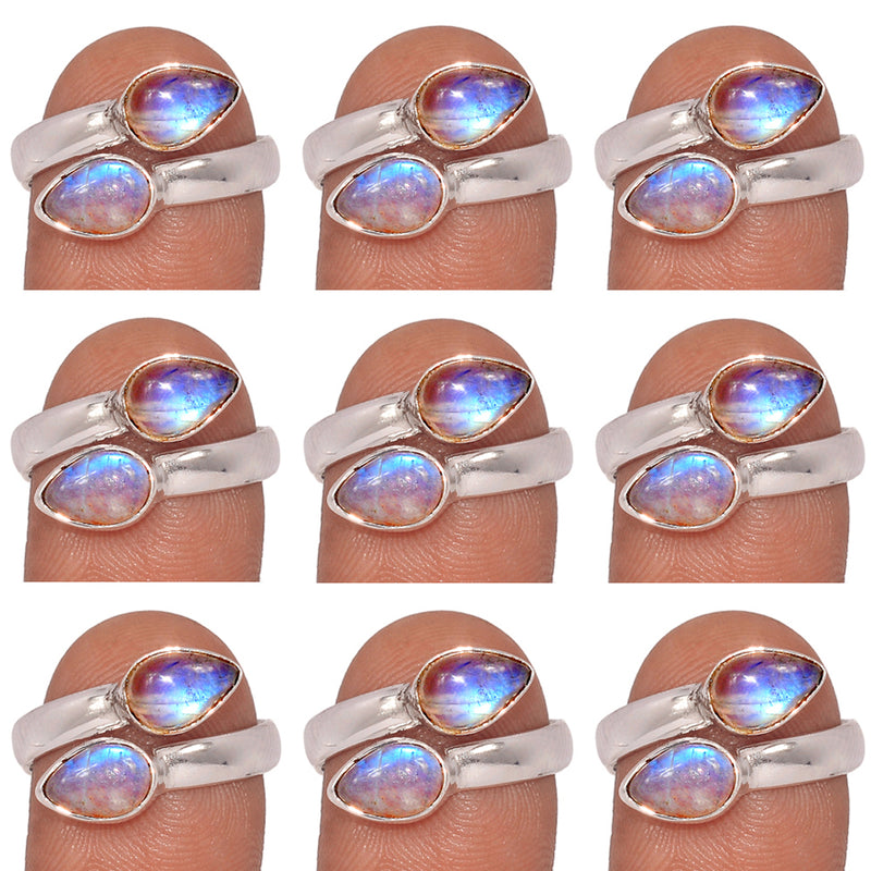 10 Pieces Mix Lot - Blue Fire Moonstone Ring - GBFMR4
