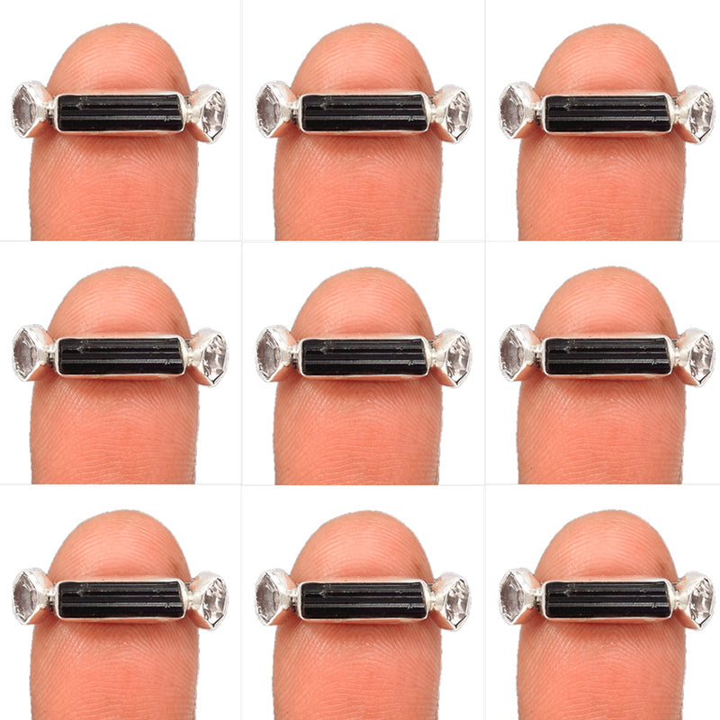 10 Pieces Mix Lot - Black Tourmaline & Herkimer Diamond Ring - GBTMR3