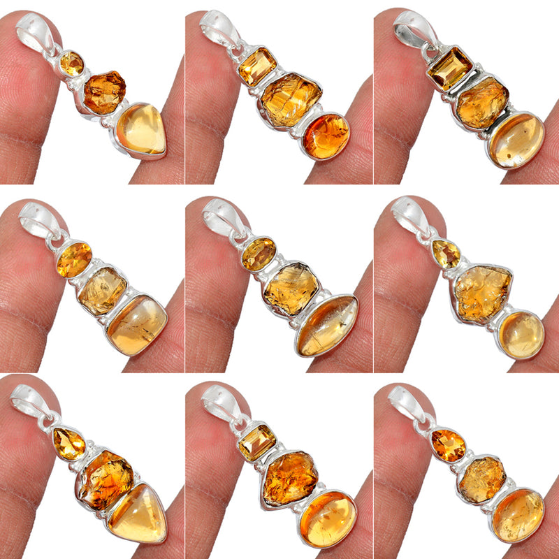 10 Pieces Mix Lot - Citrine Cabochon, Citrine Rough & Citrine Pendants - GCTCP4