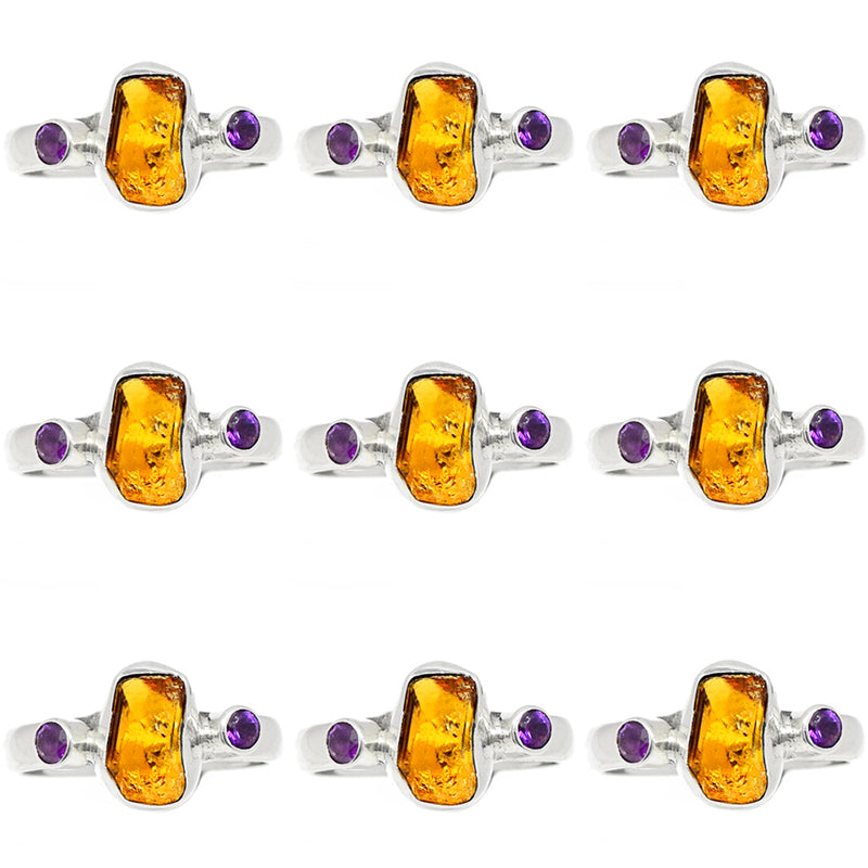 10 Pieces Mix Lot - Citrine Rough & Amethyst Faceted Ring - GCTRR11