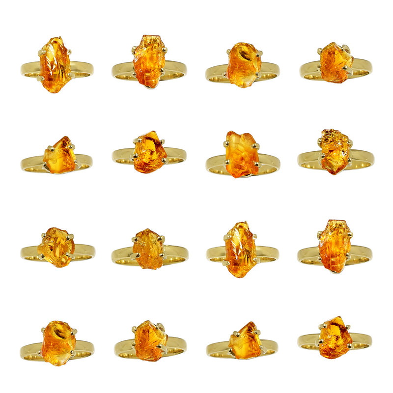 10 Pieces Mix Lot - 2.5 Micron 18k Gold Plated with Claw Setting - Citrine Rough Rings - GCTRR7