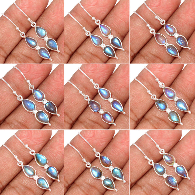 10 Pieces Mix Lot Plain Setting - Blue Fire Labradorite Earrings - GDSNE19