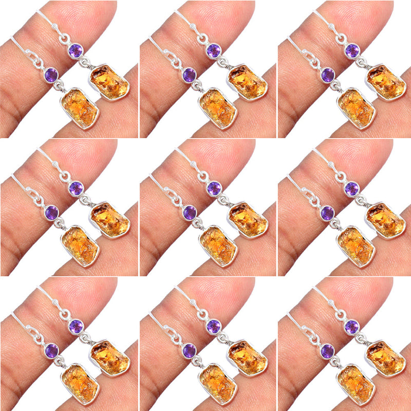 10 Pieces Mix Lot - Citrine Rough & Amethyst Faceted Earrings - GDSNE28