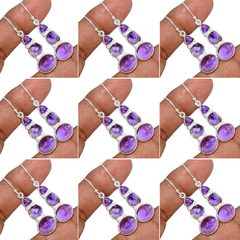 10 Pieces Mix Lot - Amethyst, Amethyst Rough & Amethyst Faceted Earrings - GDSNE31