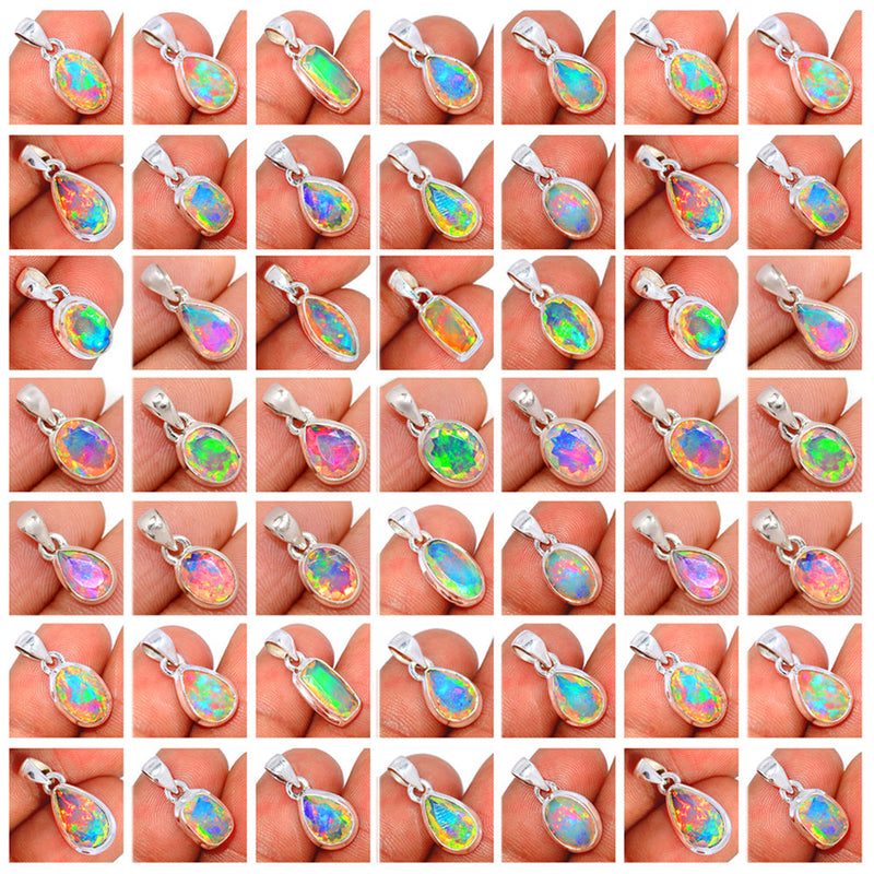 50 Pieces Mix Lot - Ethiopian Opal Faceted Pendants - GEOFP3
