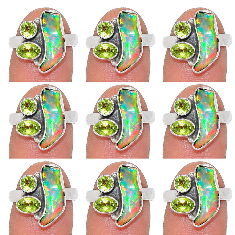 10 Pieces Mix Lot - Ethiopian Opal Polish Rough & Peridot Ring - GEORR6