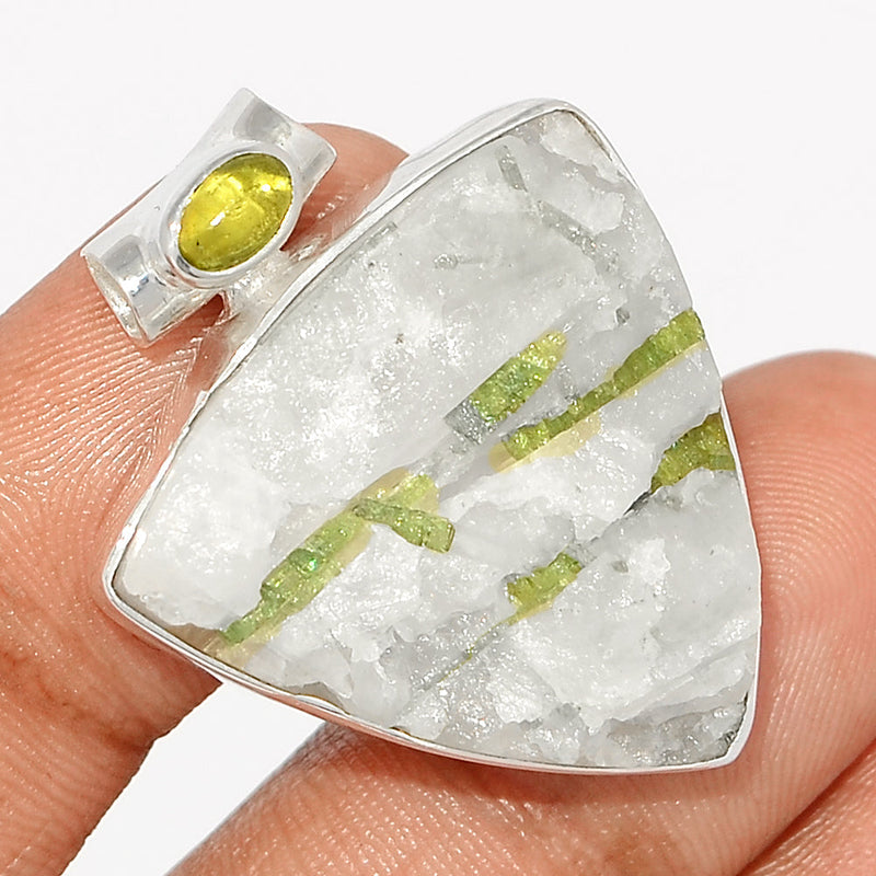 1.3" Green Tourmaline In Quartz & Peridot Pendants - GEQP259