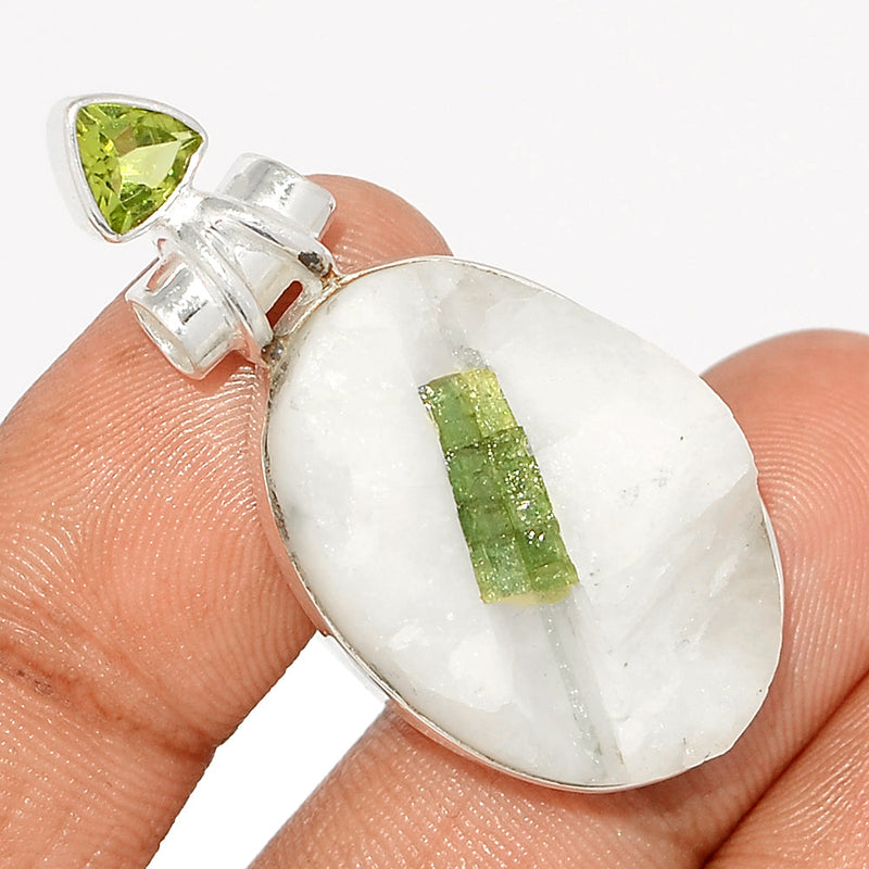 1.7" Green Tourmaline In Quartz & Peridot Pendants - GEQP260