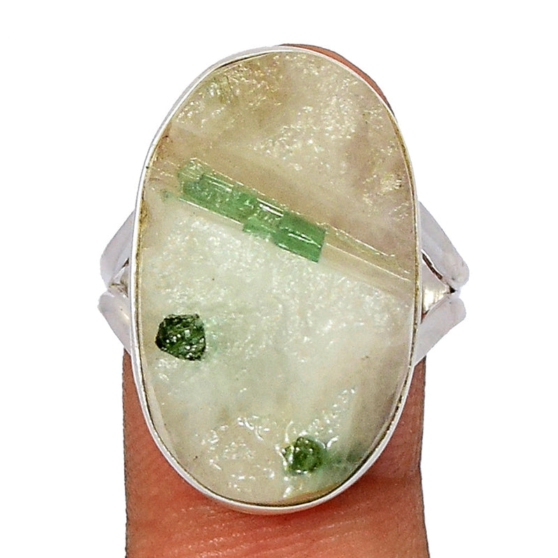 Green Tourmaline In Quartz Ring - GEQR108