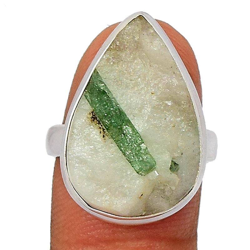 Green Tourmaline In Quartz Ring - GEQR109