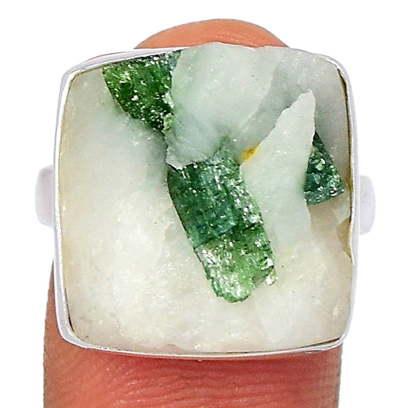 Green Tourmaline In Quartz Ring - GEQR78