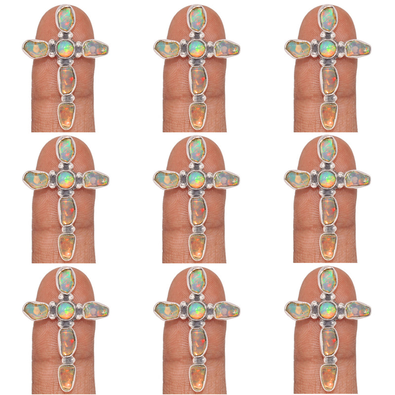 10 Pieces Mix Lot - Cross - Ethiopian Opal & Ethiopian Opal Rough Ring - GETOR5