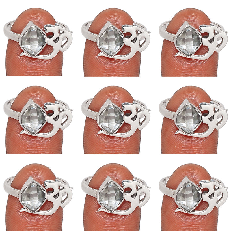 10 Pieces Mix Lot - Om Design - Herkimer Diamond Ring - GHKDR7