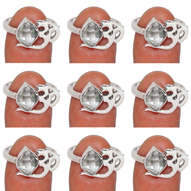 10 Pieces Mix Lot - Om Design - Herkimer Diamond Ring - GHKDR7
