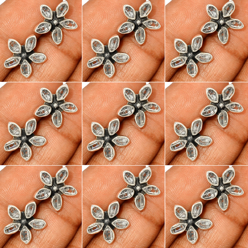 10 Pieces Mix Lot - Flower Design - Herkimer Diamond Studs - GHKDS7