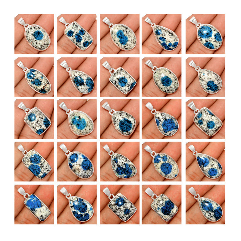 250 Grams Mix Lot - K2 Blue Azurite In Quartz Pendants - GK2P1