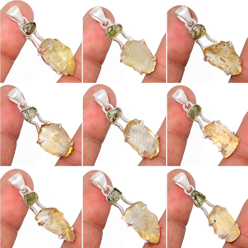 10 Pieces Mix Lot - Claw Setting - Libyan Desert Glass & Moldavite Pendants - GLDGP10
