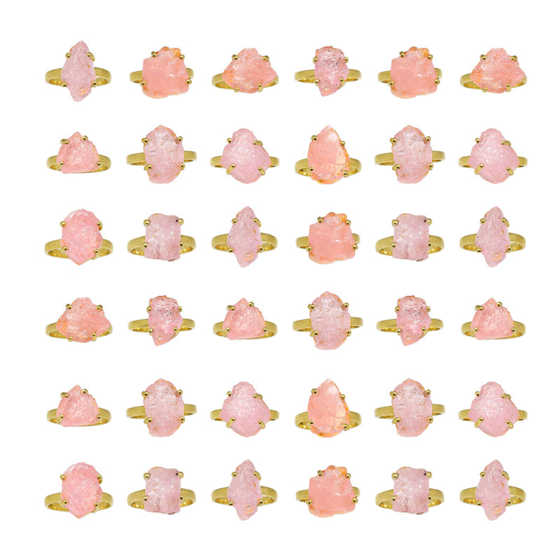 25 Pieces Mix Lot - 2.5 Micron 18k Gold Plated with Claw Setting - Morganite Rough Rings - GMGNR2