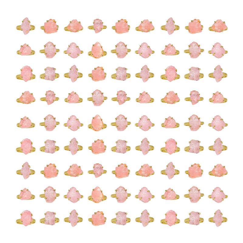 50 Pieces Mix Lot - 2.5 Micron 18k Gold Plated with Claw Setting - Morganite Rough Rings - GMGNR3