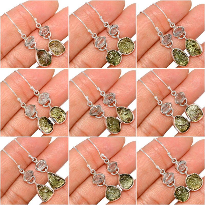 10 Pieces Mix Lot - Moldavite With Herkimer Diamond Earrings - GMLDE1