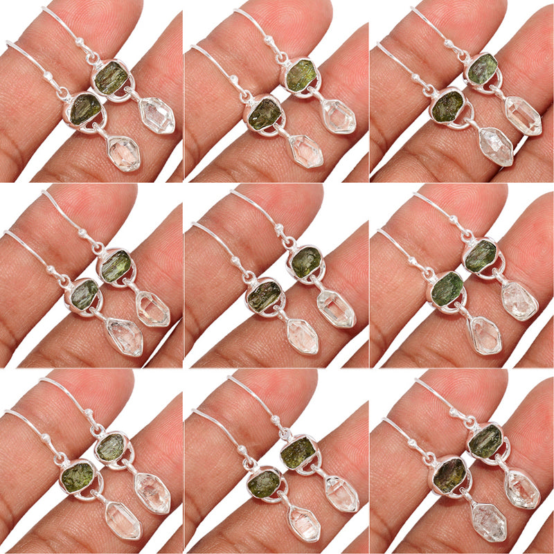 10 Pieces Mix Lot - Moldavite & Herkimer Diamond Earrings - GMLDE5