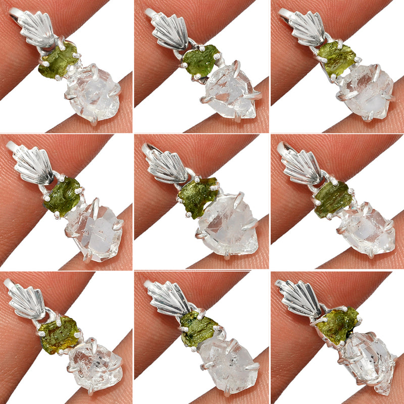 10 Pieces Mix Lot - Claw Setting - Herkimer Diamond & Moldavite Pendants - GMLDP14