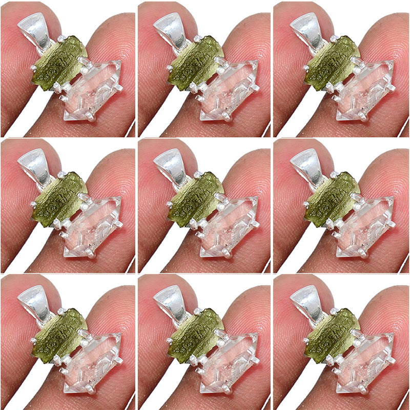 10 Pieces Mix Lot - Claw Setting - Moldavite & Herkimer Diamond Pendants - GMLDP21