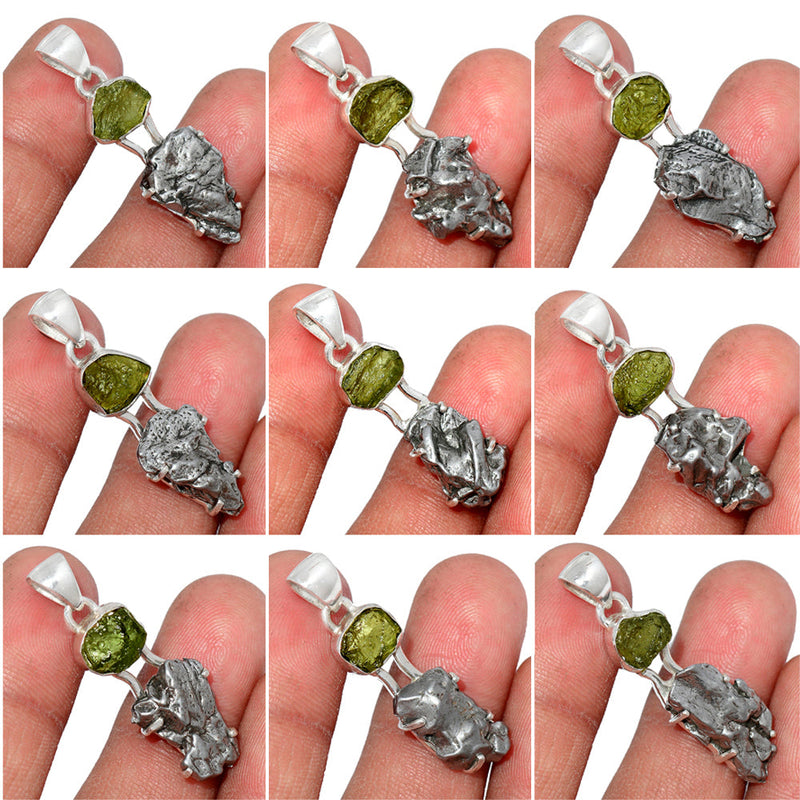 10 Pieces Mix Lot - Claw Setting - Moldavite & Meteorite Campo Del Cielo Pendants - GMLDP23