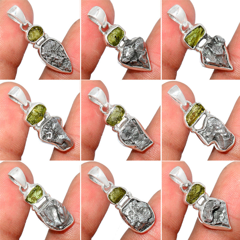 10 Pieces Mix Lot - Moldavite & Meteorite Campo Del Cielo Pendants - GMLDP25