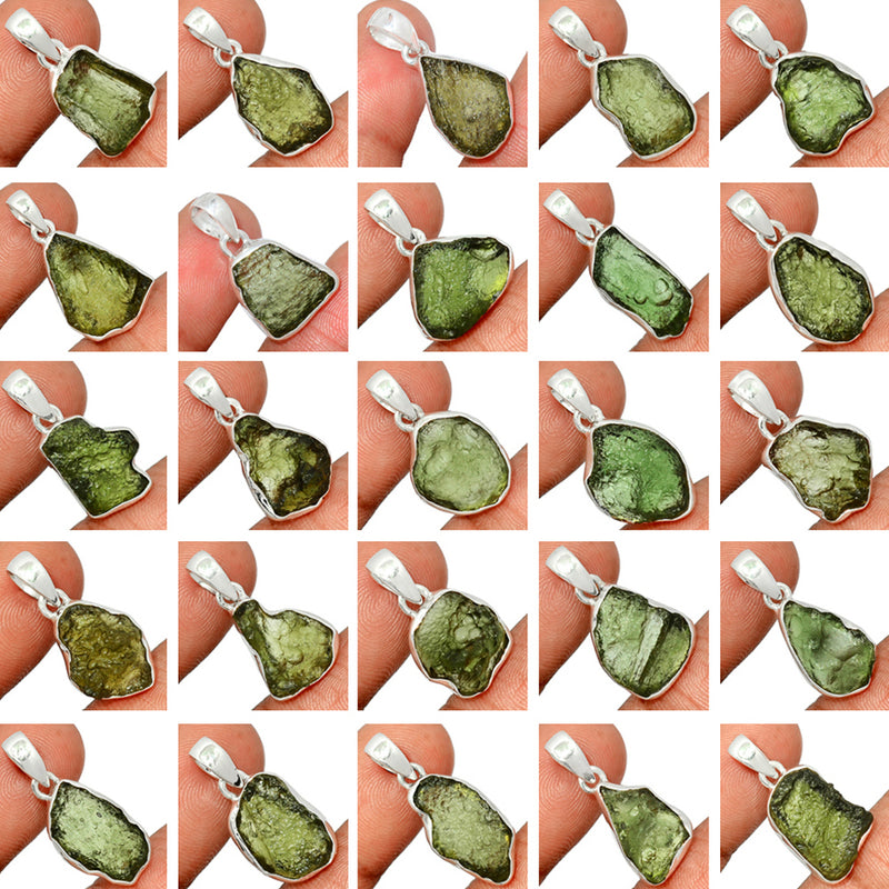 25 Pieces Mix Lot Plain Setting - Moldavite Pendants - GMLDP2