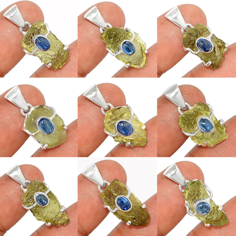 9 Pieces Mix Lot - Moldavite With Kyanite Cabochon Pendants - GMLDP38