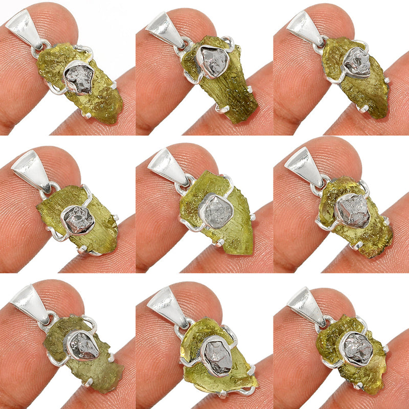 9 Pieces Mix Lot - Moldavite With Meteorite Campo Del Cielo Pendants - GMLDP42