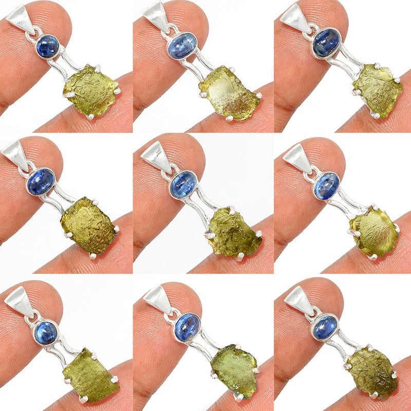 9 Pieces Mix Lot - Moldavite With Kyanite Cabochon Pendants - GMLDP43