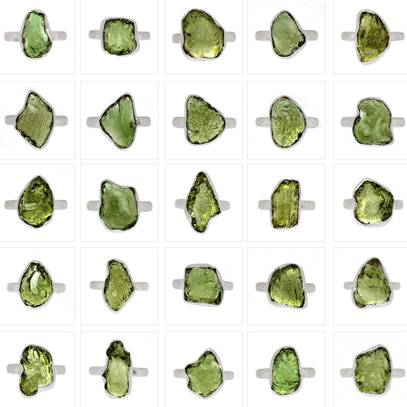 25 Pieces Mix Lot Plain Setting - Moldavite Rough Ring - GMLDR2