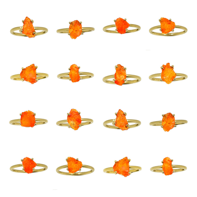 10 Pieces Mix Lot - 2.5 Micron 18k Gold Plated with Claw Setting - Mexican Opal Rough Rings - GMORR4
