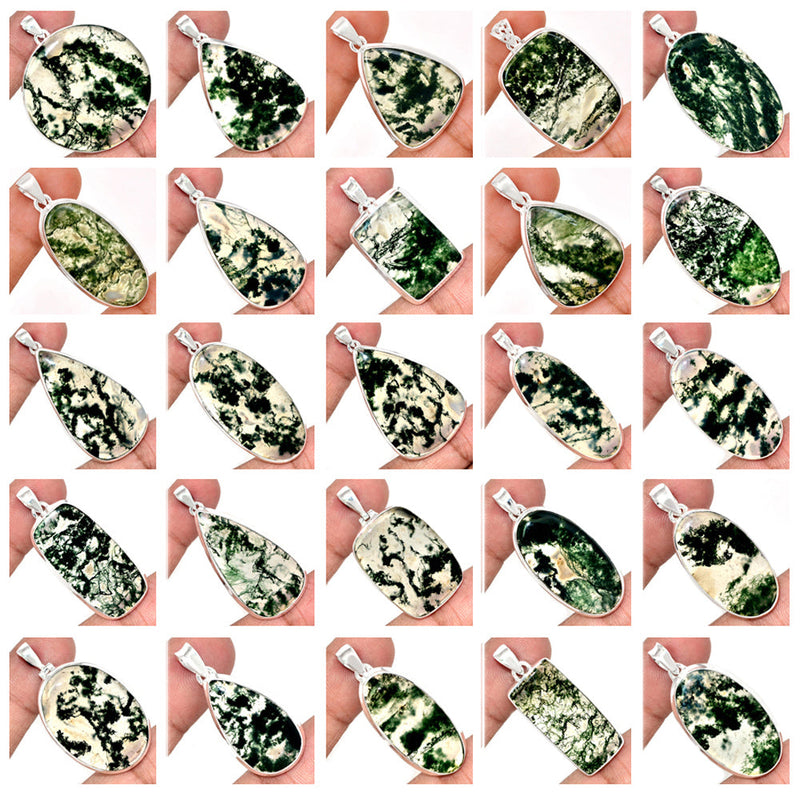 250 Grams Mix Lot - Moss Agate Pendants - GMOSP1