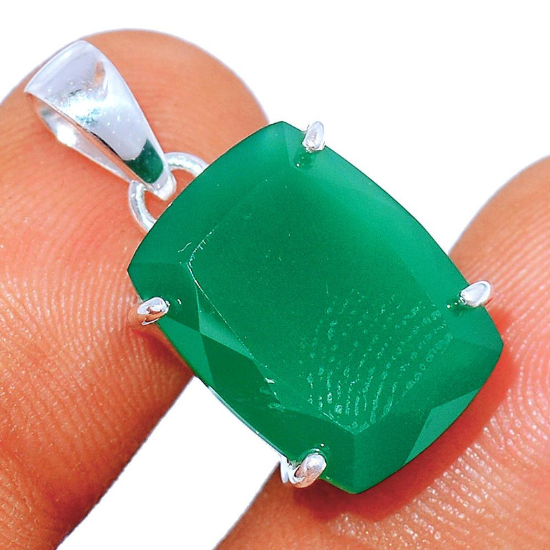 0.8" Claw - Faceted Green Onyx Pendants - GOFP196