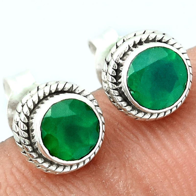 Faceted Green Onyx Studs-GOFS11