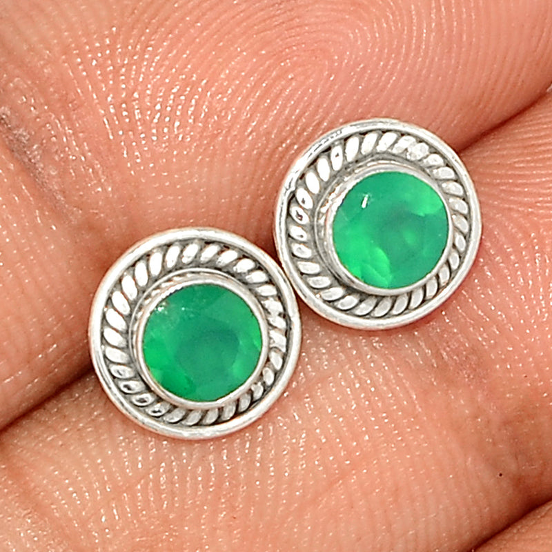 Small Filigree - Green Onyx Faceted Studs - GOFS138